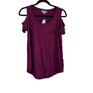 JM Collection Purple Cold Shoulder Top XS Rayon/Spandex Blend